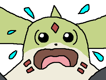 A cartoon drawing of a shocked Galgomon